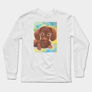 Watercolor cute dachshund puppy big eyes kawaii Long Sleeve T-Shirt